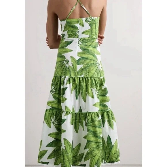 New‎ FARM RIO Off-White Palm Fan Midi Dress Size Large Cotton Sundress - Picture 3 of 13